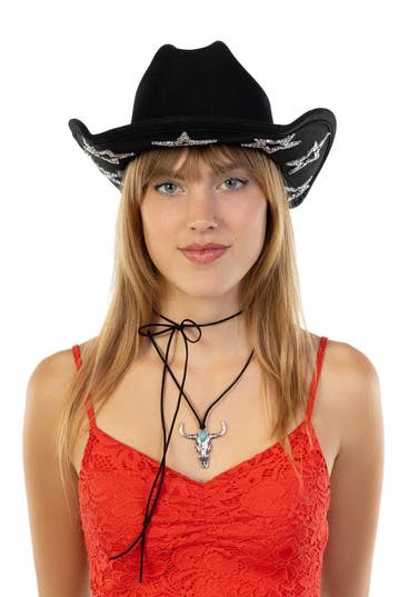 KIMU® Stier Ketting Cowboy Western Stierenkop Schedel Indian, Kunststof, Verstelbaar, Bruin, Nieuw