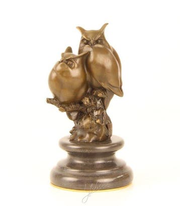 Figuur - Bronzefigur „Zwei Eulen auf einem Ast“ - Brons,