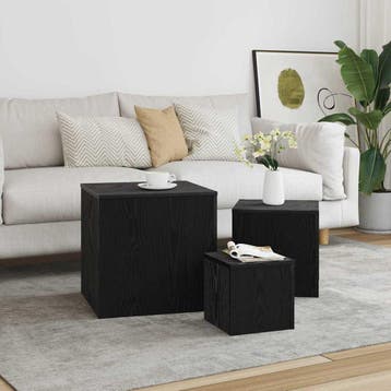vidaXL Nesttafel 3 st Zwart Eiken 45 x 45 x 45 cm Bewerkt, Verzenden, Nieuw, Minder dan 45 cm