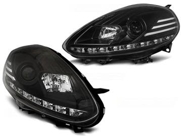 Koplampen Fiat Punto Evo Bj. 09-11 DRL look zwart, Ophalen of Verzenden, Nieuw