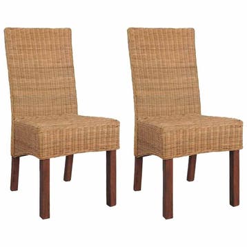 Vlechtwerk stoel - 2x rattan/mango | retourdeal 72% korting, Twee, Bruin, Riet of Rotan, Ophalen of Verzenden