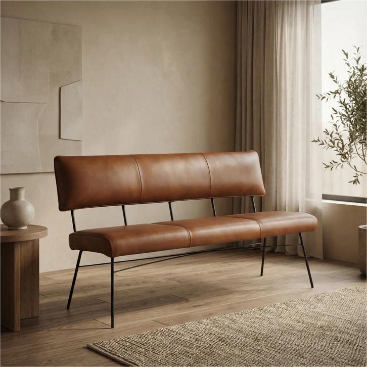 Leren eetkamerbank Solid - Granada Savannah (cognac) -, Huis en Inrichting, Stoelen, Nieuw, Leer, Ophalen of Verzenden