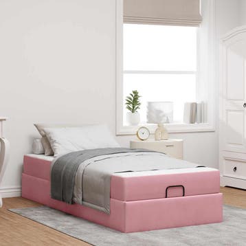 vidaXL Bedframe met matras 2 st Roze Fluweel, Verzenden, Nieuw, Stof