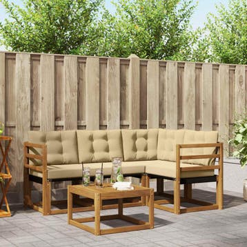 vidaXL Buiten bankenset 5 st Natuurlijk en Beige, Verzenden, Nieuw