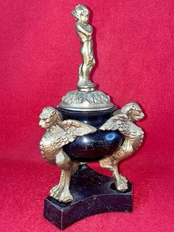 Vaas - verguld zink, zwarte leisteen - sculptuur met