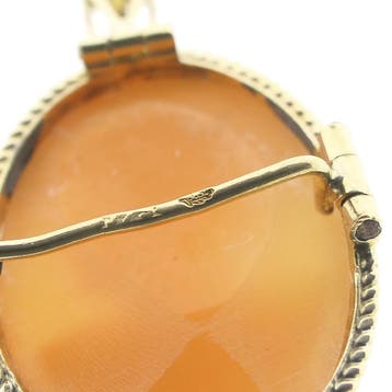 Gouden broche/hanger met camee (Hanger of bedel), Ophalen of Verzenden, Gebruikt, Goud, Overige merken