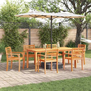 vidaXL Tuin eettafelset 7 st Bruin Massief Acaciahout, Verzenden, Nieuw, 7 zitplaatsen