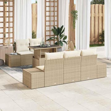 vidaXL Tuin Sofa Set 6 st Beige en Crème, Verzenden, Nieuw, Rotan, 6 zitplaatsen