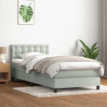 vidaXL Boxspring met matras fluweel lichtgrijs 90x220 cm, Eenpersoons, Verzenden, Nieuw, Stof