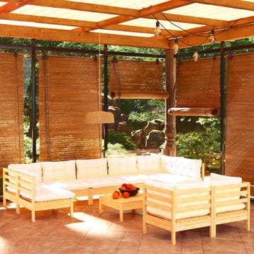 vidaXL 10-delige Loungeset met crèmekleurige kussens, Tuin en Terras, Verzenden, Nieuw, Loungeset