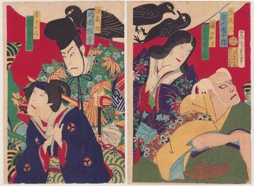 Two of Triptych, Kabuki scene - 1882 - Morikawa