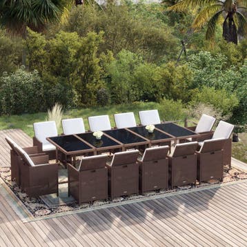 vidaXL 15-delige Tuinset met kussens poly rattan bruin, Verzenden, Nieuw, Tuinset