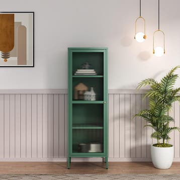 Vitrinekast Säkylä 150x50x35 cm dennengroen [en.casa], Verzenden, Nieuw