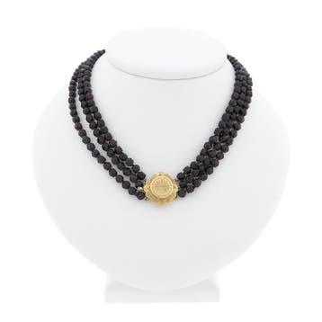 Antieke granaat kralen collier met gouden sier slot., Gebruikt, Ophalen of Verzenden, Met edelsteen, Goud
