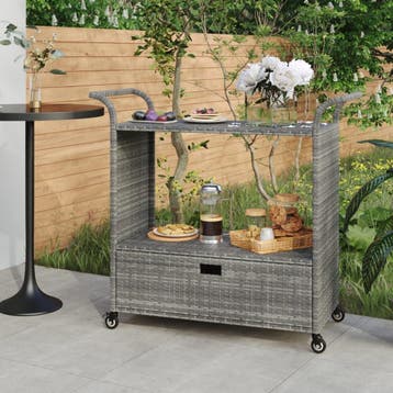 vidaXL Serveerwagen met lade 100x45x97 cm poly rattan grijs, Verzenden, Nieuw