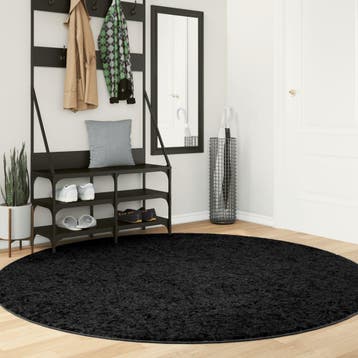 vidaXL Vloerkleed OVIEDO laagpolig Ø 200 cm zwart, Verzenden, Nieuw, Zwart