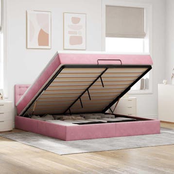 vidaXL Bed poef met matras en LEDs 180x200 cm fluweel roze, Eenpersoons, Verzenden, Nieuw, 80 cm