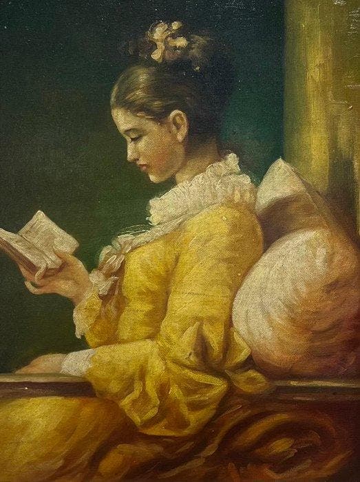Franse school (XX) - La Lettrice - Da Honoré Fragonard, Antiek en Kunst, Kunst | Schilderijen | Klassiek