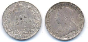 Six Pence 1893 Grossbritannien: Victoria, 1837-1901, Postzegels en Munten, Munten | Europa | Niet-Euromunten, Verzenden