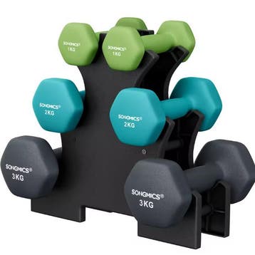 Dumbbell Set 12 kg met 6 Neopreen Halters en Standaard, Verzenden, Nieuw