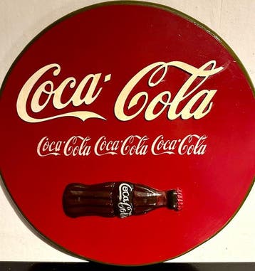 No reserve-Groot massief houten Coca’ Cola reclamebord met, Antiek en Kunst