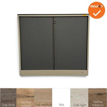 Ahrend - Roldeurkast - 110x120x45 cm - Beige met grijze d..., Werkplek, Ophalen of Verzenden, Gebruikt, Kast