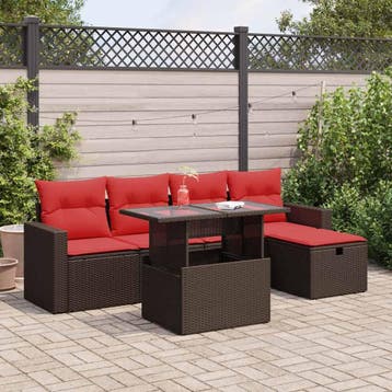 vidaXL 6-delige Loungeset met kussens poly rattan acacia, Verzenden, Nieuw, Loungeset