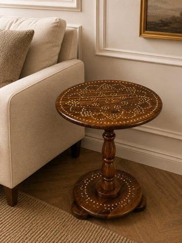 WoodLand - Antique Hand-Carved Rosewood Table with Brass