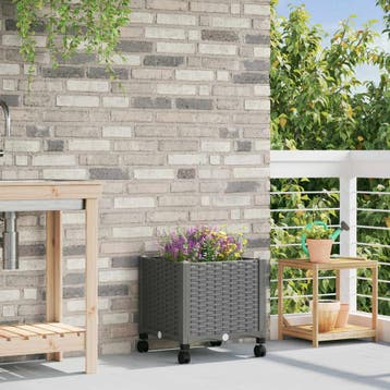 vidaXL Tuinschaal met wielen Lichtgrijs 40 x 40 x 44 cm PP, Verzenden, Nieuw, Minder dan 60 cm, 30 tot 60 cm