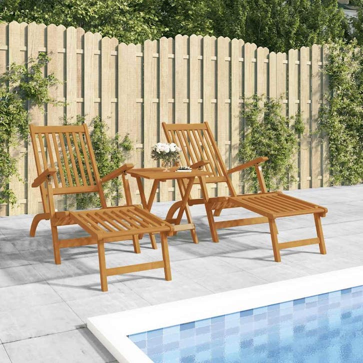 vidaXL Terrasstoelen met voetensteun en tafel massief, Tuin en Terras, Ligbedden, Nieuw, Verzenden