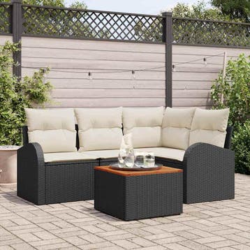 vidaXL Tuinbankenset 5 st Zwart poly rattan, Verzenden, Nieuw, Rotan, 5 zitplaatsen