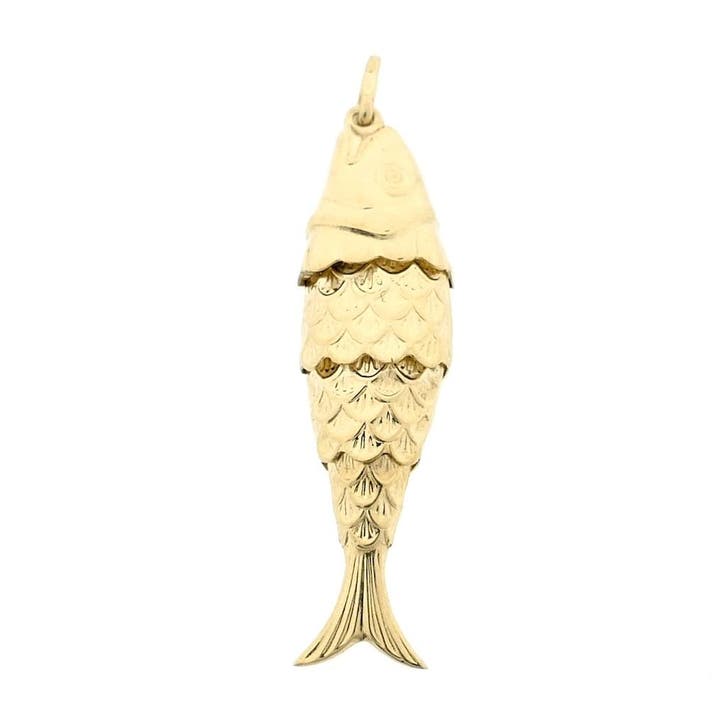Gouden hanger van een vis (Hanger of bedel), Sieraden, Tassen en Uiterlijk, Bedels, Gebruikt, Overige merken, Goud, Ophalen of Verzenden