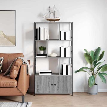 vidaXL Boekenkast 80 x 30 x 155,5 cm Bewerkt hout Grijs, Huis en Inrichting, Minder dan 50 cm, Verzenden, Nieuw, 150 tot 200 cm