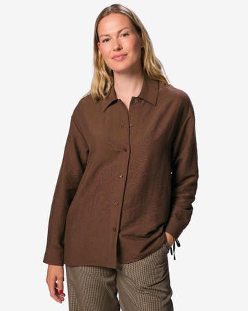 HEMA Damesblouse Day crinkle bruin, Verzenden, Nieuw