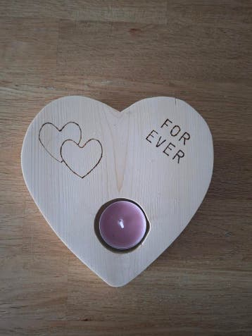 Houten harten met tekst en geurkaarsje., Overige typen, Nieuw, Ophalen of Verzenden, Handgemaakt