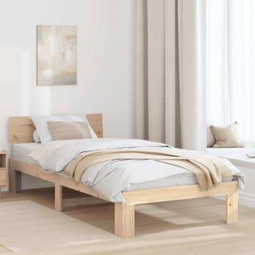 vidaXL Bedframe met hoofdeinde Naturel 100 x 200 cm Massief, Verzenden, Nieuw, Bruin, Hout