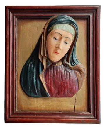Buste, Reliëfbeeld - Mater Dolorosa - 36 cm - Gips, Hout -, Antiek en Kunst