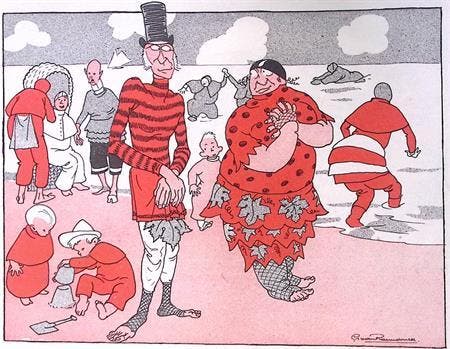 De zee-oever ener nette gemeente op spotprent (lijst optie), Antiek en Kunst, Kunst | Litho's en Zeefdrukken, Verzenden