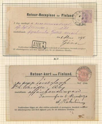 Finland 1874/1879 - Finland - retourontvangstbewijs,, Gestempeld
