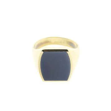 Gouden pinkring met blauwe lagensteen; Heren, Gebruikt, Heer, Ophalen of Verzenden, 17 tot 18