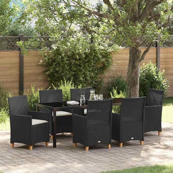 vidaXL Tuin eettafelset 7 st Zwart poly rattan, Verzenden, Nieuw, Rotan, 7 zitplaatsen