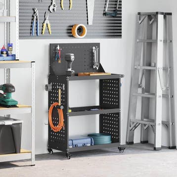 vidaXL Gereedschapswagen Zwart 65 x 35 x 111 cm Koudgewalst, Verzenden, Nieuw