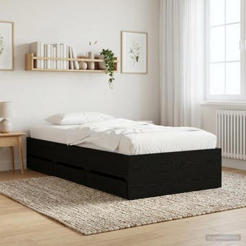 vidaXL Bedframe met opslag met lade Zwart eiken Bewerkt hout, Verzenden, Nieuw, Zwart, Hout