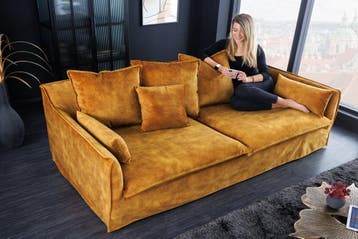 Sofa Heaven 3-zits 210cm mosterdgeel fluweel - 40831, Ophalen of Verzenden, Nieuw