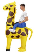 KIMU® Opblaas Kostuum Zittend Op Giraf Opblaasbaar Pak Giraf, Carnaval, Nieuw, Overige maten, Ophalen of Verzenden