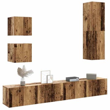 vidaXL 5-delig Tv-meubelset wandmontage bewerkt hout oud, Verzenden, Nieuw, Overige houtsoorten