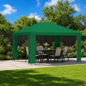 vidaXL Paviljoen 4 × 3 m Groen Polyester en staal 190 gsm, Verzenden, Nieuw