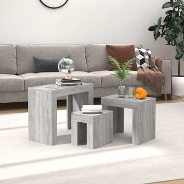 vidaXL 3-delige Tafeltjesset bewerkt hout grijs sonoma, Verzenden, Nieuw, Overige houtsoorten, Minder dan 50 cm