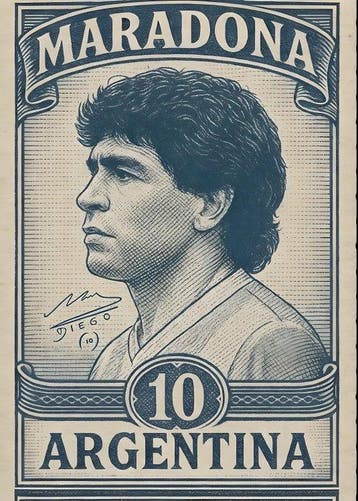 daveY - Opera dArte Vintage Maradona Francobollo Storico, Verzamelen, Nieuw