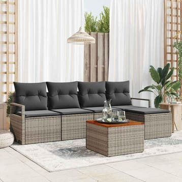 vidaXL Tuinbankenset 6 st Grijs poly rattan, Tuin en Terras, Verzenden, Nieuw, Rotan, 6 zitplaatsen